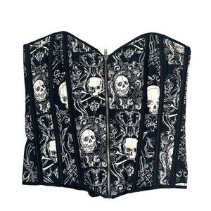 Torrid Corset Top Black White Skull Bones Print Goth Punk Bustier